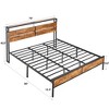 VECELO Full/Queen/King Size Bed Frame, Metal Platform Bed with Wooden Headboard & Charging Station, Sturdy Steel Slats Support, Brown - 3 of 4