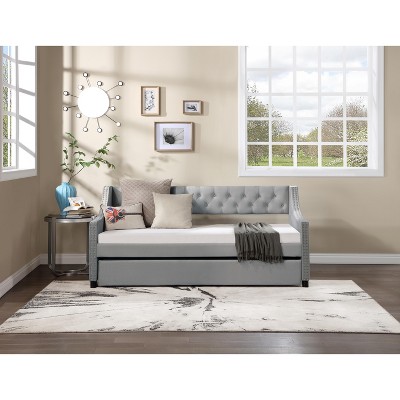 LOVMOR Velvet Daybed with Trundle, Upholstered Tufted Sofa Day Bed, for Bedroom, Guest Room Furniture