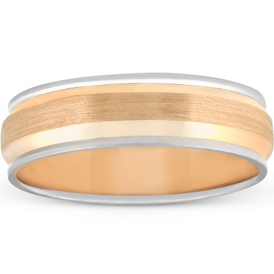Pompeii3 6MM 14k White & Yellow Gold Two Tone Brushed Wedding Band Mens Beveled Ring