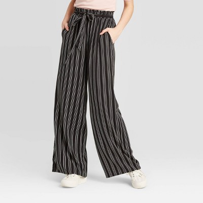 gray and black striped pants