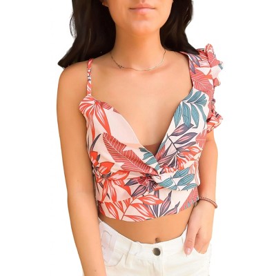 Women's Tropical Asymmetrical Cropped Blouse - Retro Fashion