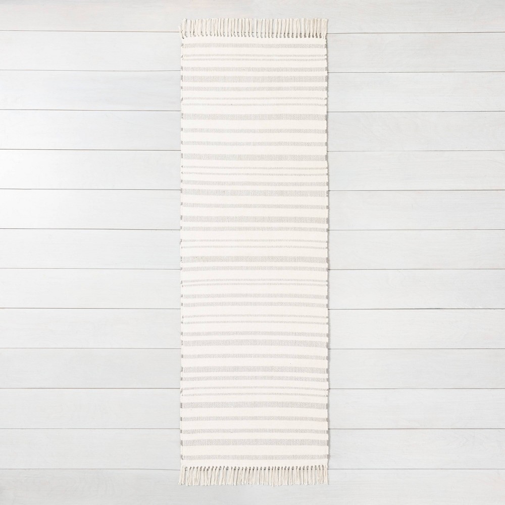  Stripe with Fringe Runner Rug Gray