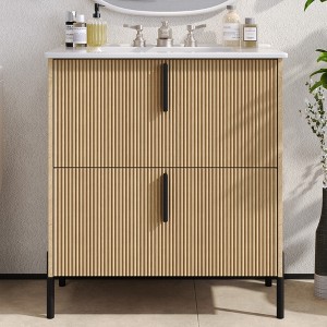 ChicFurnit 30 Inch Bathroom Vanity with Sink Freestanding Storage Cabinet with Full Extention Drawer Fluted Design for Bathroom, 30"*18"*34" - 1 of 4