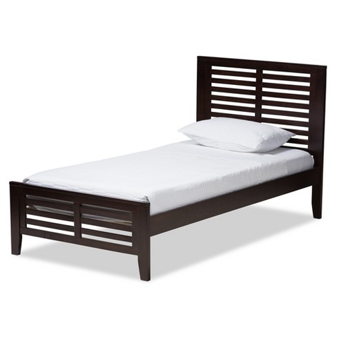 It comes with a decorated pane headboard that gives it a this bed frame is quite similar to the sleigh bed frame. sedona modern classic mission style espresso finished wood platform bed dark brown twin baxton studio