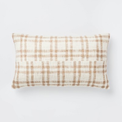 Oversized Woven Plaid Lumbar Throw Pillow with Exposed Zipper Brown/Cream - Threshold™ designed with Studio McGee