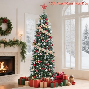 6 ft/7.5 ft/9 ft/12ft Pencil Christmas Tree Pre-lit Slim Holiday Decoration, Skinny Décor Lights, Metal Stand,Xmas Tree for Room, Bedroom - 1 of 4