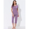 cheibear Women's Round Neck Loungewear with Capri Pants Pajama Set - 3 of 4