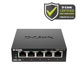 D-Link 5-Port Gigabit Unmanaged Switch, Plug and Play Fanless Metal Desktop (DGS-105/RE) Manufacturer Refurbished - 1 of 4