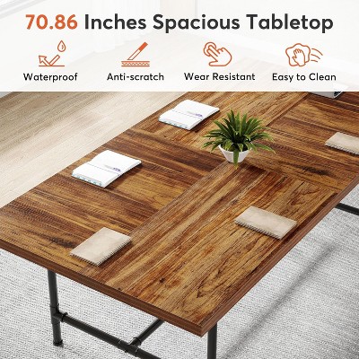 Rustic Brown 6FT Rectangle Conference Table with Metal Frame