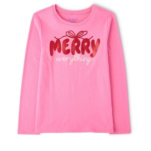 The Children's Place Girls Long Sleeve Christmas Merry Everything