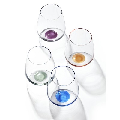 Colorful Bottoms Up Stemless Wine Glass Set, 4 Pieces