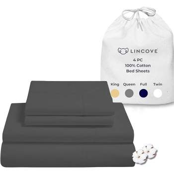 Lincove 400 Thread Count Cotton Sateen 4 Piece Sheet Set – Luxuriously Soft, 15" Deep Pockets, Includes 1 Fitted Sheet, 1 Flat Sheet, 2 Pillowcases