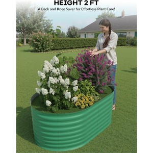 Raised Garden Bed 4x2x2 FT, Green Oval Galvanized Steel Planter, Outdoor Modular Raised Bed for Vegetables, Flowers, Herbs - 1 of 4