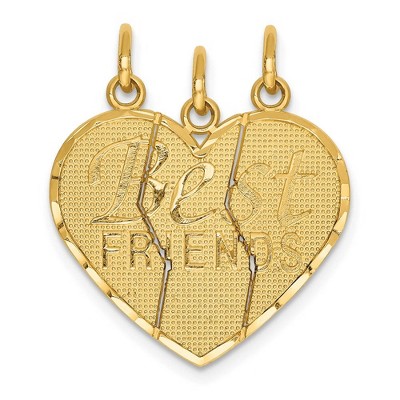 Black Bow Jewelry 14k Yellow Gold Best Friends Heart Set of 3 Charm or Pendants, 21mm