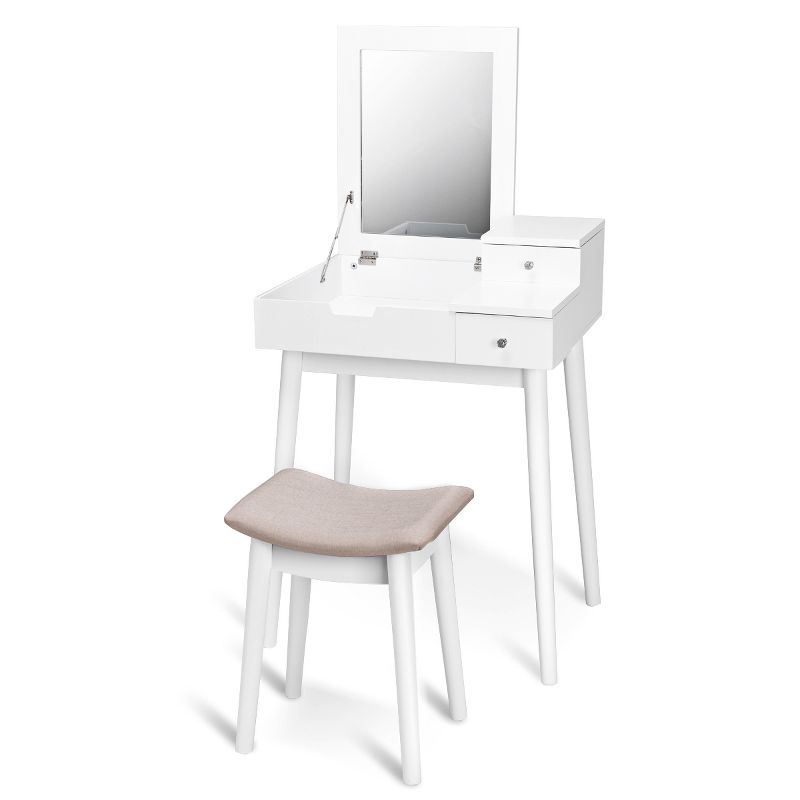 Tangkula Vanity 2 Drawers Dressing Table Set Flip-type Desktop with Mirror Stool White, 4 of 8