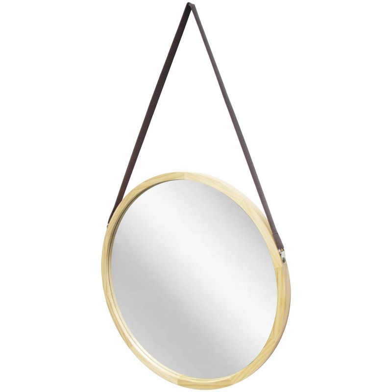 16&#34; Pinewood Farmhouse Round Hanging Wall Mirror with Frame Leather Strap - Infinity Instruments, 4 of 8