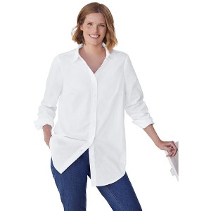 Woman Within Plus Size Petite Perfect Long Sleeve Shirt - 1 of 4