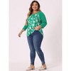 Agnes Orinda Women's Plus Size Round Neck 3/4 Raglan Sleeves Floral Printed Dressy Casual Peasant Tops - 3 of 4