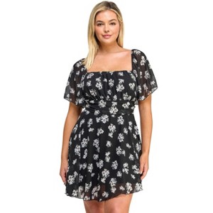 Slickblue Women's Plus Size Black Floral Chiffon Dress, Ideal for Formal Occasions and Elegant Evenings, Size 1XL-3XL - 1 of 4