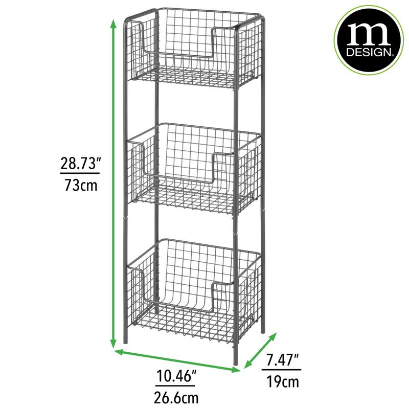 mDesign Steel Freestanding 3-Tier Storage Organizer Tower with Baskets, 3 of 8