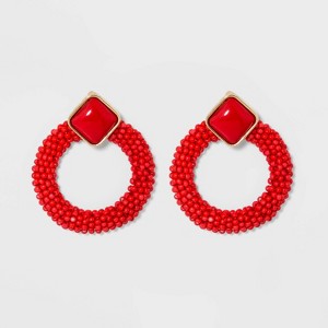 SUGARFIX by BaubleBar Enamel Studs Beaded Hoop Earrings - Red, Women