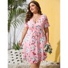 Womens Plus Size Short Sleeve Summer Dresses Criss Cross V Neck Flowy A Line Floral Midi Dress - 3 of 4