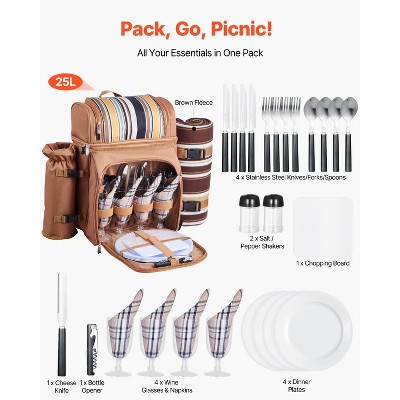 VEVOR Picnic Backpack, Beach Picnic Backpack Bag for 4 Person with Insulated Cooler Compartment, Detachable Bottle/Wine Holder, Brown — фото 7