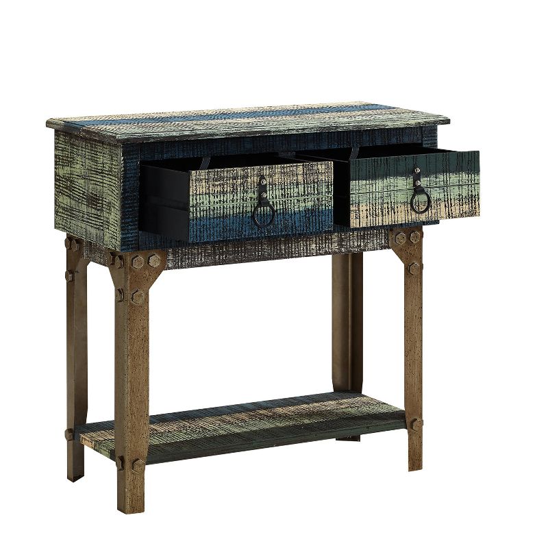 31.5&#34; Marley Rustic Industrial Small Console 2 Storage Drawers Multi Color Painted Finish - Powell, 4 of 9