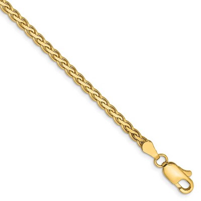 Black Bow Jewelry 3mm, 14k Yellow Gold, Flat Wheat Chain Bracelet, 7 Inch