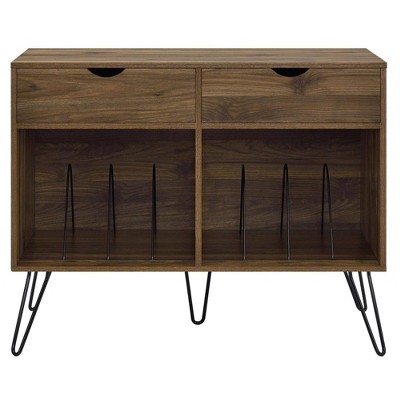 Mid-Century Walnut Turntable Stand with Hairpin Legs and Storage
