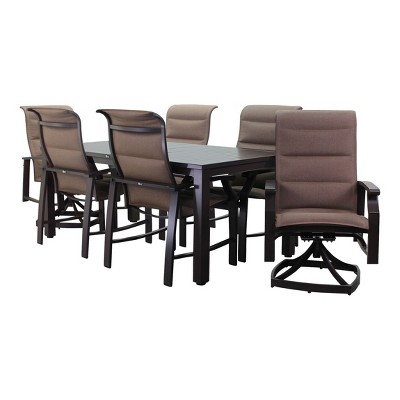 Courtyard Casual Madison 7 pc Rectangle Mixed Dining set  Includes:  One 70" Rectangle Table, Two Padded Swivel Sling Chairs and Four Dining Chairs