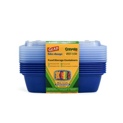 Glad Take-Aways Crayola 28oz/7pk Divided Compartment Rectangle Food Storage Containers - Blue