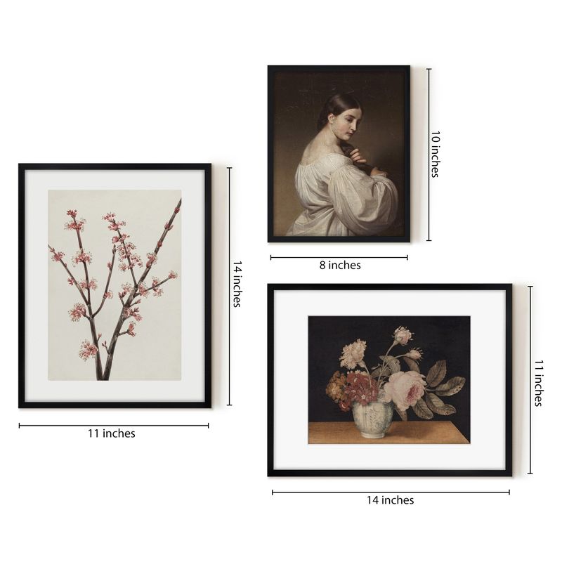 Americanflat 3 Piece Vintage Gallery Wall Art Set - Red Maple Blossoms, Blush Flower Still, Woman In White by Maple + Oak, 4 of 6