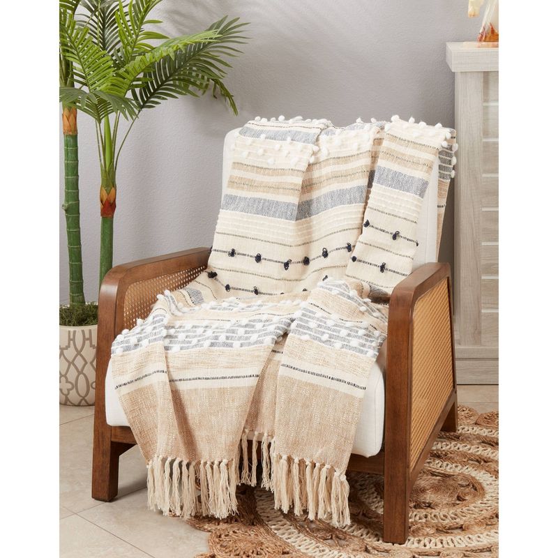 50&#34;x60&#34; Warm Woven Striped Throw Blanket Natural - Saro Lifestyle, 4 of 5