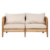 Outdoor Rattan Loveseat with Acacia Wood Frame,Modern 2-Seat Patio Sofa with Cushions,Curved Armrest Bench for Porch or Garden-Coolbibila - 3 of 4