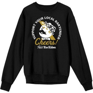 Pabst Blue Ribbon Support Your Local Bartender World Logo Men's Black Long-Sleeve Sweatshirt - 1 of 3