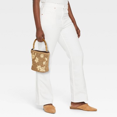 A New Day Straw Floral Embroidered Bucket Top Handle Bag - A New Day™ Natural — фото 2
