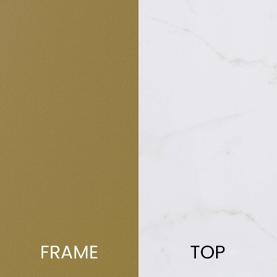 White Marble and Gold Round End Table