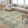 Machine Washable Faux Wool Vintage Floral Printed Area Rug Ultra Thin Low Pile Non Slip Non Shedding Indoor Carpet - 3 of 4