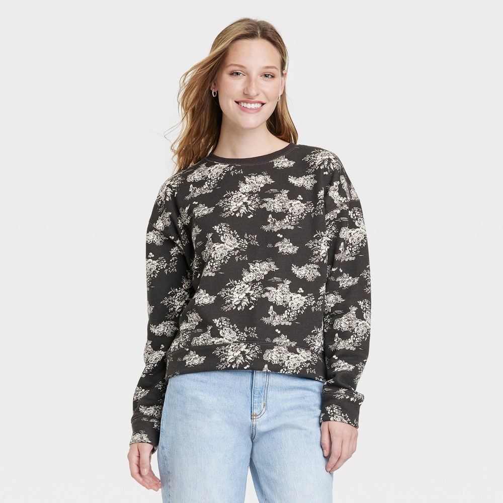 Size XL,Women's Toile Print Fleece Sweatshirt - Universal Thread Dark Gray Floral 