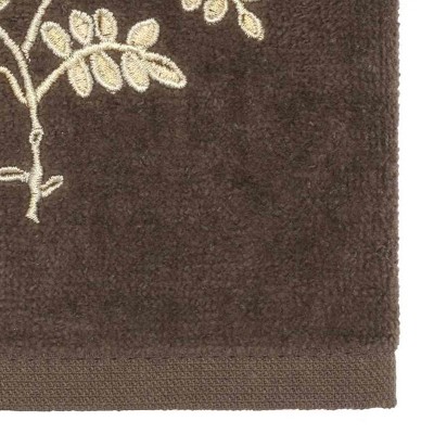 Mocha Cotton Fingertip Towel with Embroidered Branch Design
