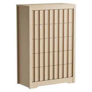 5 Drawer Dresser for Bedroom - Mid Century Modern Chest of Drawers, Wood Tall Nightstand, Striped Fluted Side Table, Enhanced Safety - 1 of 4