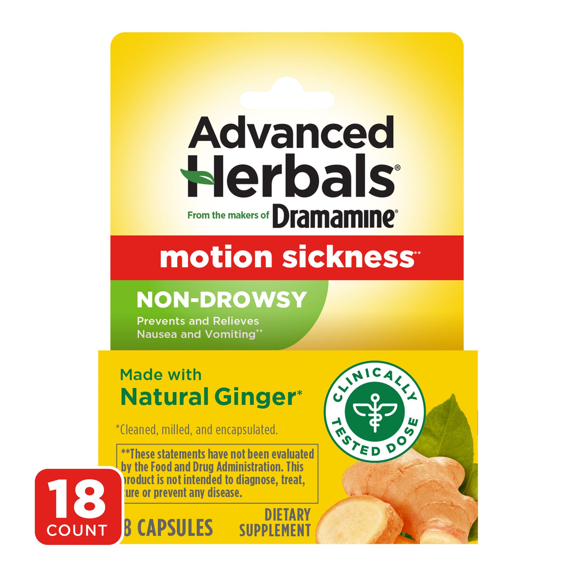 Dramamine Advanced Herbals Non-Drowsy Motion Sickness Relief Capsules - 18ct