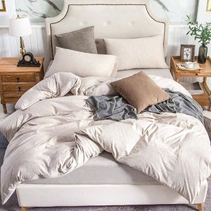 Jersey Knit Duvet Cover Set, 100 T - Shirt Cotton, 3pc with Zipper, Heather Beige, King - 1 of 4