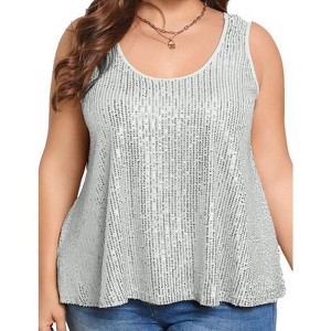 Coolmee Womens Plus Size Sequin Tank Tops Scoop Neck Sleeveless T-shirts Sexy Sparkle Shimmer Tunic Tops - 1 of 4