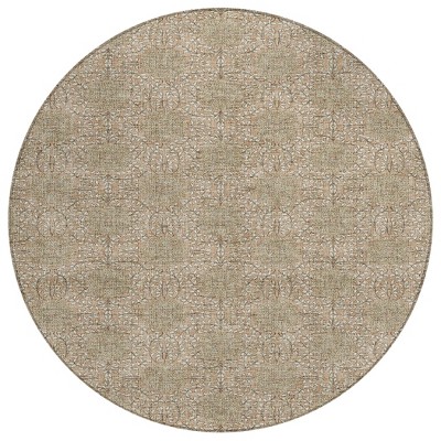 HomeRoots 8' Copper And Ivory Round Damask Washable Indoor Outdoor Area Rug