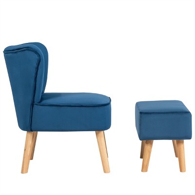 Tangkula Chair Ottoman Set Modern Curved Tufted Sofa Chair Set with Velvet Upholstery PinkBlue Green