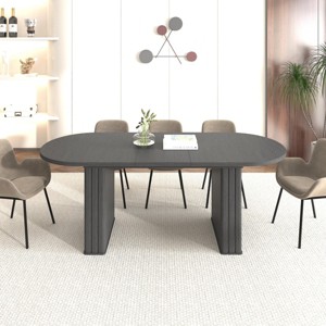 63"–78" Oval Extendable Dining Table for 4–8, Sleek Kitchen Table, Modern Dining Room Table with Double Pedestal Base - The Pop Home - 1 of 4
