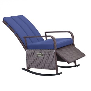 Outdoor Rattan Wicker Rocking Chair Patio Recliner with Soft Cushion, Adjustable Footrest, Max. 135 Degree Backrest - 1 of 4