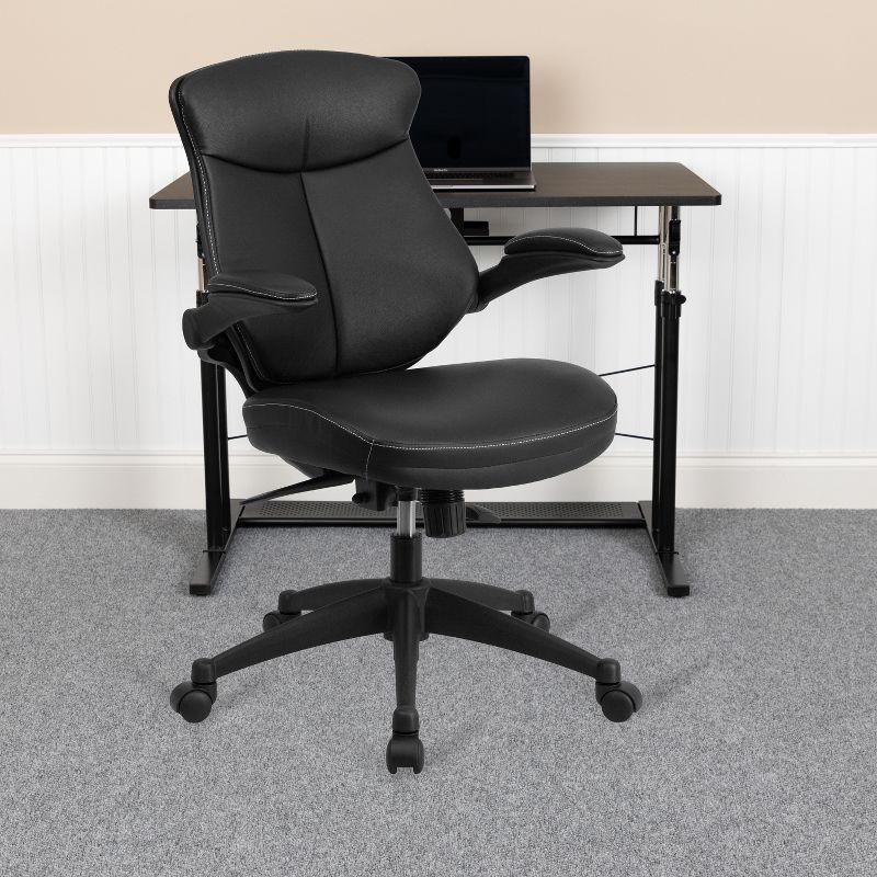 Flash Furniture Kale Mid-Back Black LeatherSoft Executive Swivel Ergonomic Office Chair with Back Angle Adjustment and Flip-Up Arms, 2 of 11